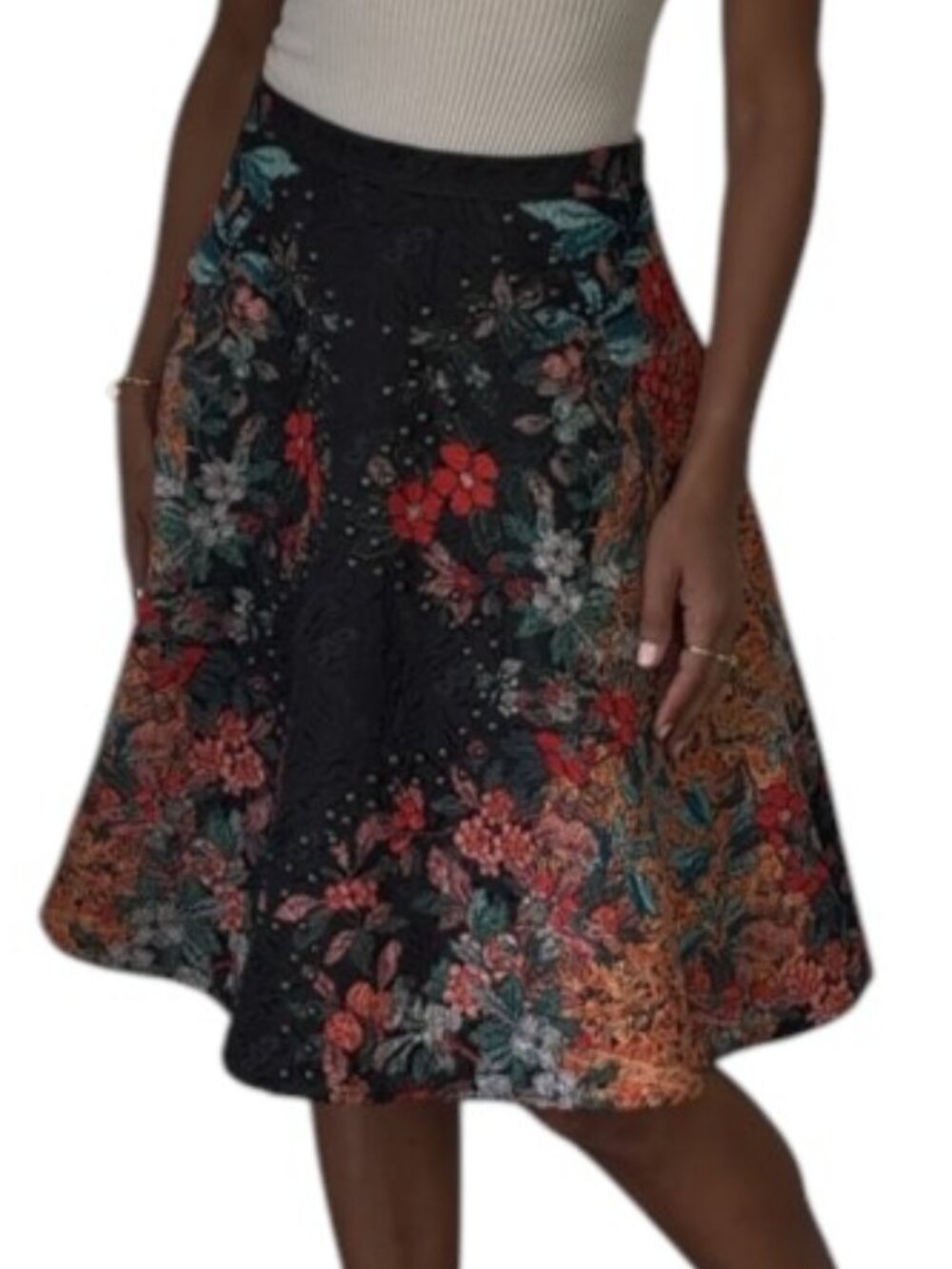 bebe Multicolor Floral Embellished Skirt Cotton Blend Size 4